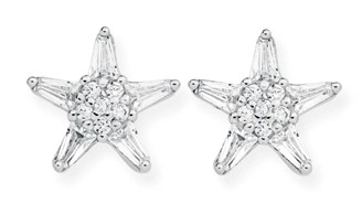 Sterling Silver Tapered Baguette Cubic Zirconia Star Stud Earrings