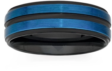 Tungsten Carbide & Blue Lines Gents Ring