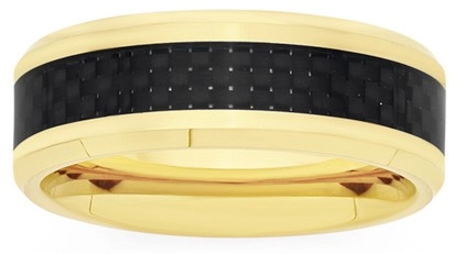 Tungsten Carbide Gents Matte & Yellow Gold Plate Edge Ring