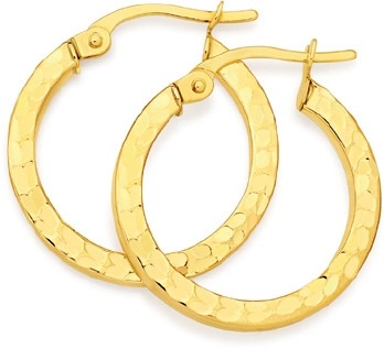 9ct Gold 15mm Diamond Cut Square Tube Hoop Earrings