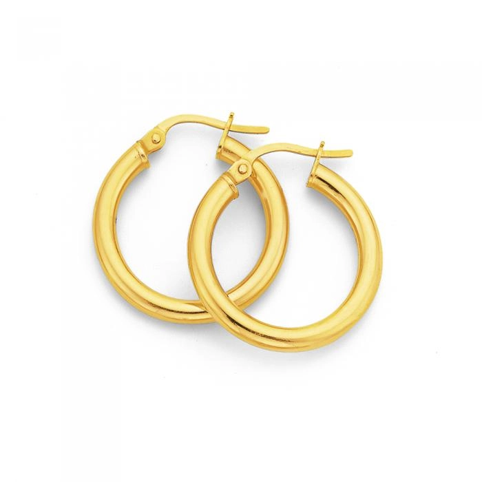 9ct Gold 15mm Polished Hoop Earrings