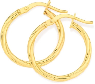 9ct Gold 15mm Twist Hoop Earrings