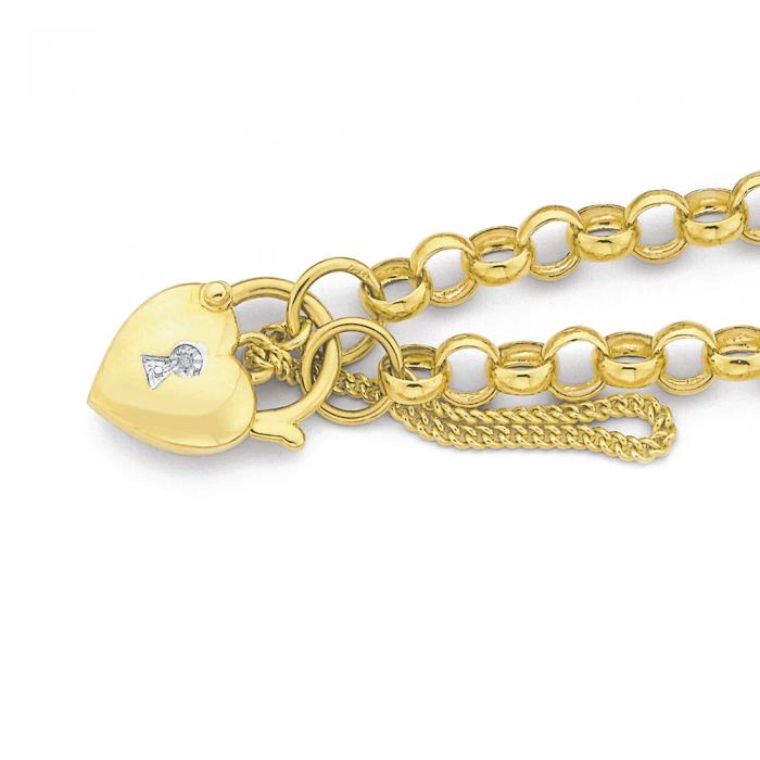 9ct Gold 19cm Solid Belcher Diamond Padlock Bracelet