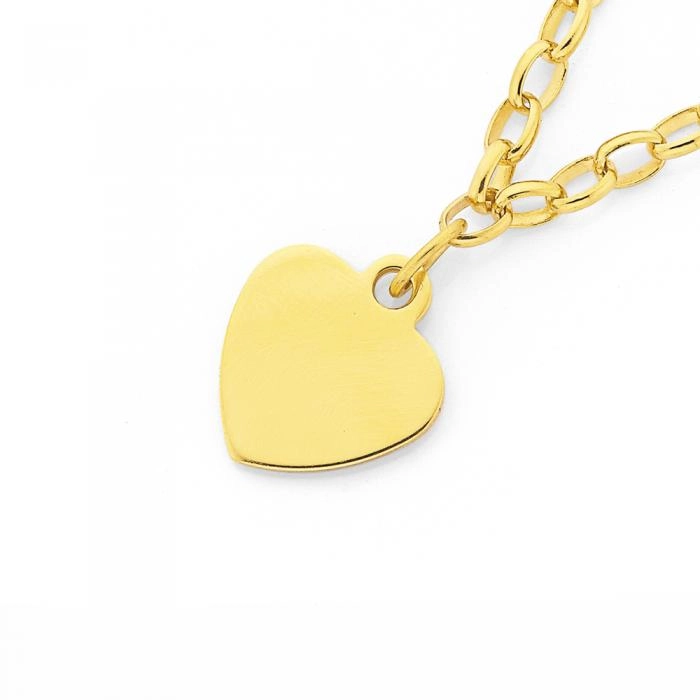 9ct Gold 19cm Solid Belcher Heart Charm Bracelet