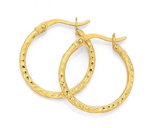 9ct Gold 2x15mm Diamond-Cut Hoop Earrings