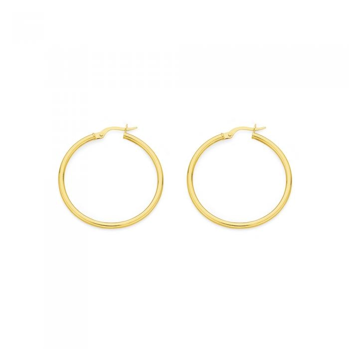 9ct Gold 2x30mm Polished Hoop Earrings