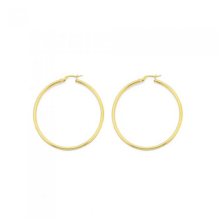 9ct Gold 2x40mm Polished Hoop Earrings