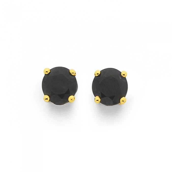 9ct Gold 5mm Black Sapphire Stud Earrings