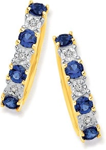 9ct Gold Created Ceylon Sapphire & Diamond Huggie Earrings