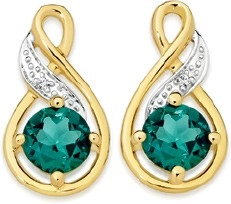 9ct Gold Created Emerald & Diamond Earrings