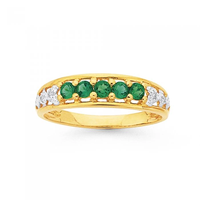 9ct Gold Created Emerald & Diamond Ring