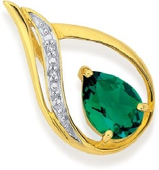 9ct Gold Created Emerald & Diamond Slider Pendant