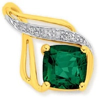 9ct Gold Created Emerald & Diamond Swirl Pendant