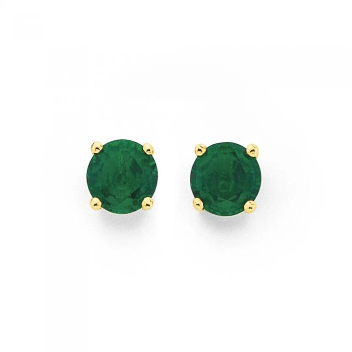 9ct Gold Created Emerald Stud Earrings