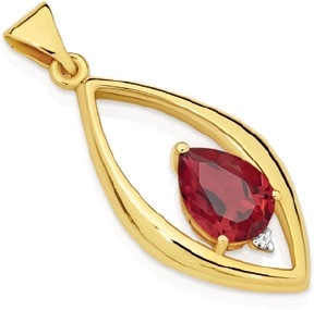 9ct Gold Created Ruby & Diamond Pendant