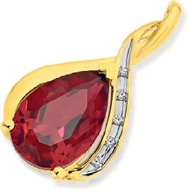 9ct Gold Created Ruby & Diamond Slider Pendant