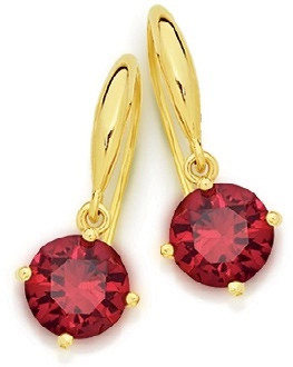 9ct Gold Created Ruby Round Brilliant Cut Hook Earrings