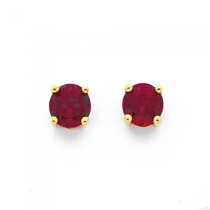 9ct Gold Created Ruby Stud Earrings