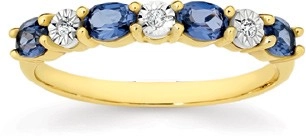 9ct Gold Created Sapphire & Diamond Ring