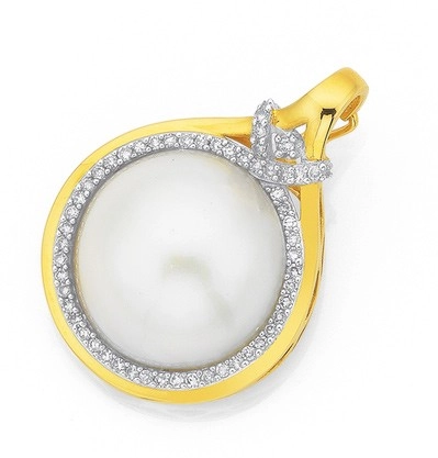 9ct Gold Cultured Mabe Pearl and Diamond Enhancer Pendant