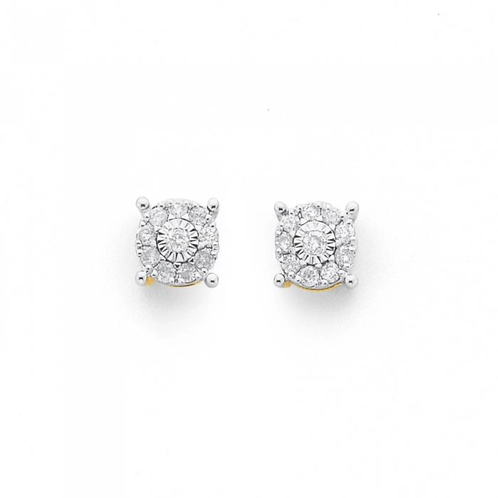 9ct Gold Diamond Amazing Look Stud Earrings