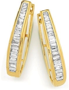 9ct Gold Diamond Baguette Cut Huggie Earrings