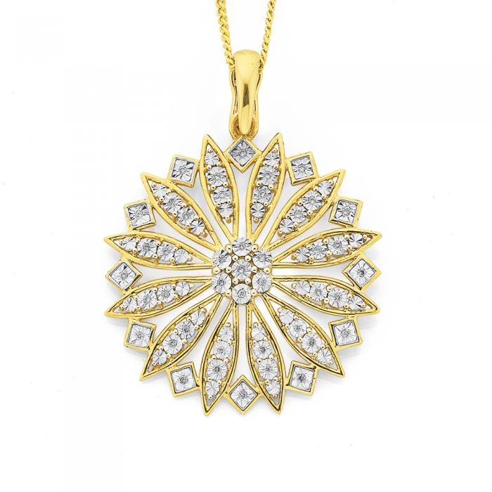 9ct Gold Diamond Cluster Wheel Pendant