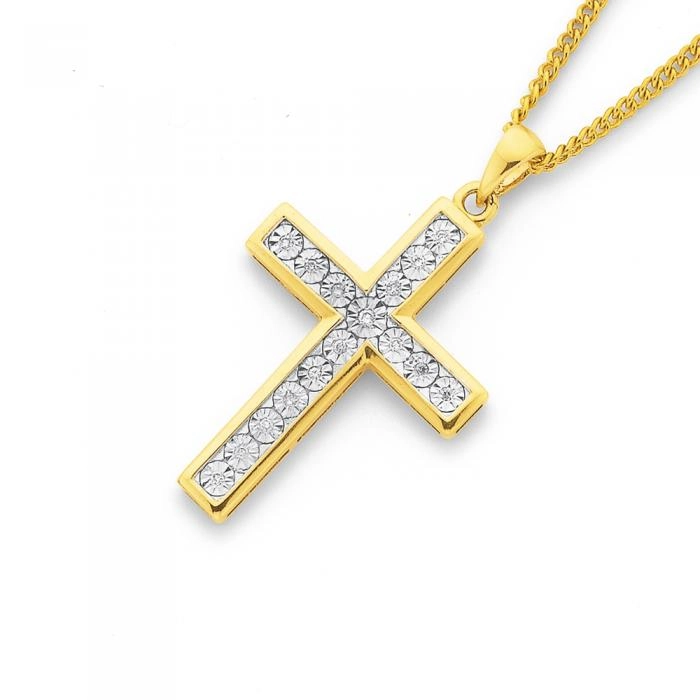 9ct Gold Diamond Cross Pendant