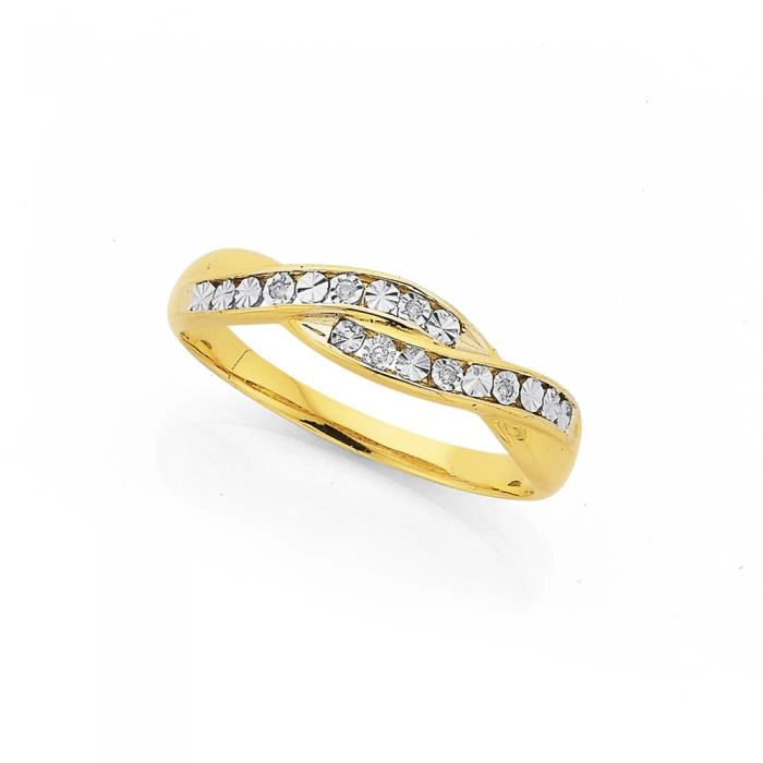 9ct Gold Diamond Crossover Swirl Dress Ring