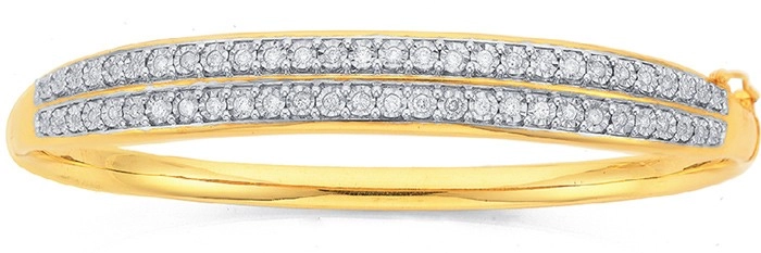 9ct Gold Diamond Double Row Bangle