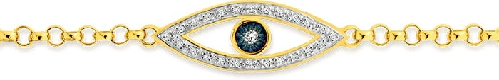 9ct Gold Diamond Evil Eye ID Bracelet