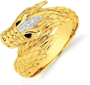 9ct Gold Diamond Men's Sapphire Dragon Ring