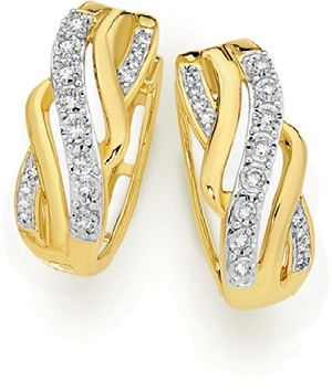 9ct Gold Diamond Ribbon Crossover Huggie Earrings