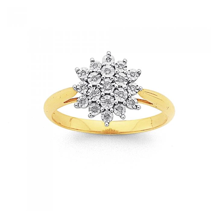 9ct Gold Diamond Starburst Cluster Ring