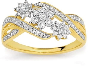 9ct Gold Diamond Tri Flower Ring