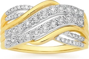 9ct Gold Diamond Wide Crossover Ring