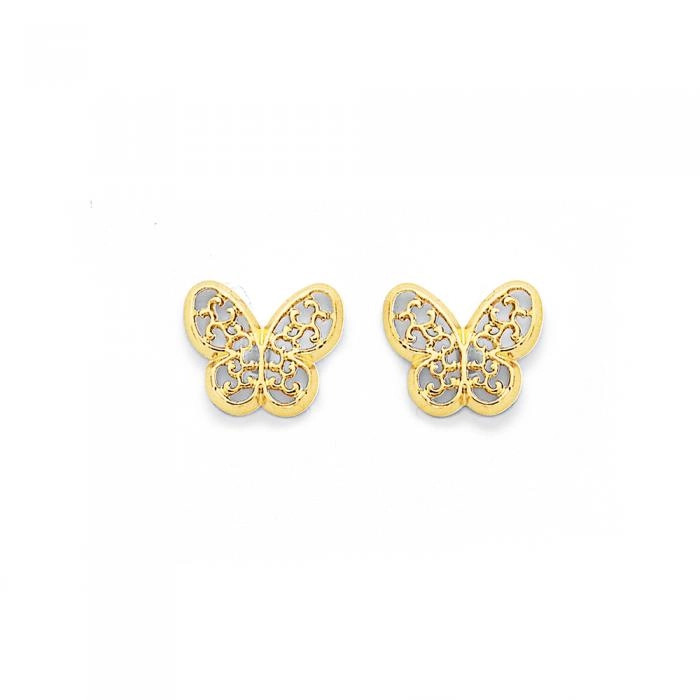 9ct Gold Filigree Butterfly Stud Earrings