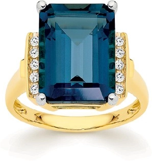 9ct Gold London Blue Topaz & .10ct Diamond Ring