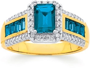 9ct Gold London Blue Topaz & .25ct Diamond Ring