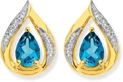 9ct Gold London Blue Topaz & Diamond Earrings