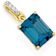 9ct Gold London Blue Topaz & Diamond Pendant