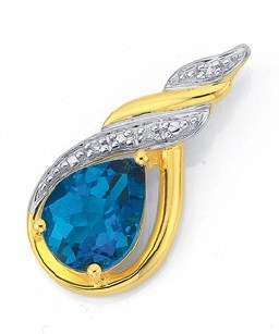 9ct Gold London Blue Topaz & Diamond Pendant