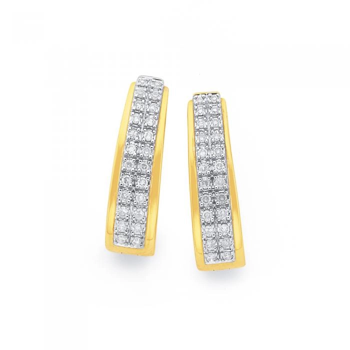 9ct Gold Pave Diamond Huggie Earrings