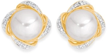 9ct Gold Pearl & Diamond Stud Earrings