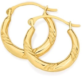 9ct Gold Striped Creole Earrings