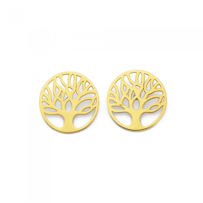 9ct Gold Tree of Life Disc Stud Earrings