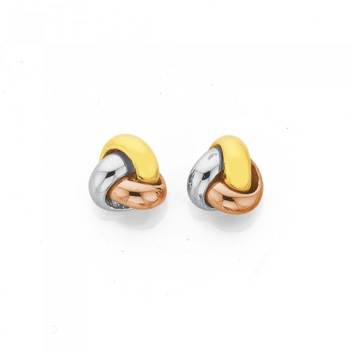 9ct Gold Tri Tone 9mm Knot Stud Earrings