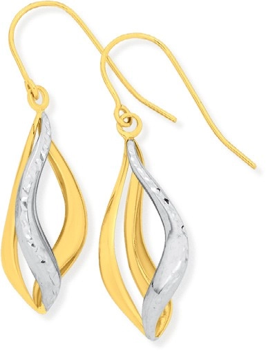 9ct Gold Two Tone 15mm Open Swirl Drop Earrings