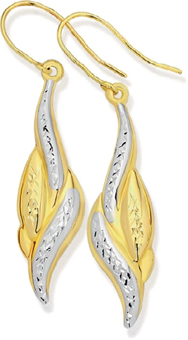 9ct Gold Two Tone Flame Drop Earrings