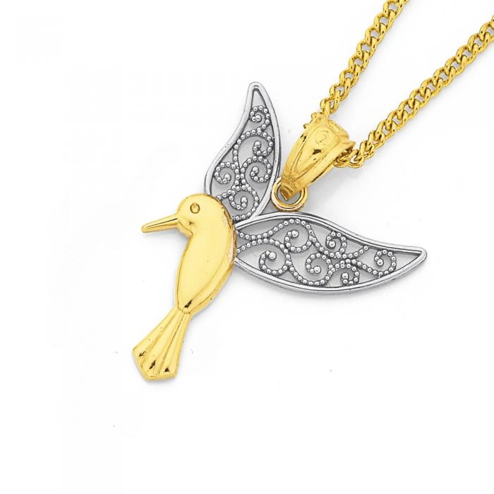 9ct Gold Two Tone Hummingbird Pendant